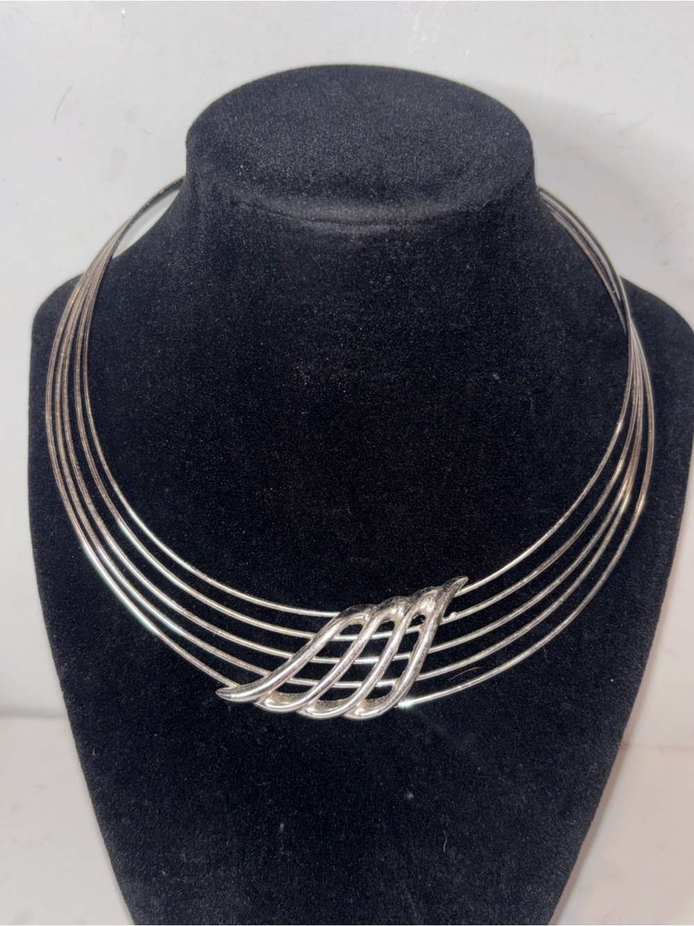 Vintage Silver Tone Multi-Strand Collar Necklace Abstract Winged Choker